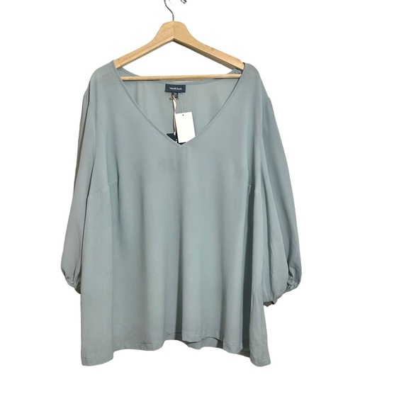 NWT Modcloth V-neck Top Bubble Sleeve Swingy Relaxed Textured Sea Green Sz 3X - Picture 2 of 12